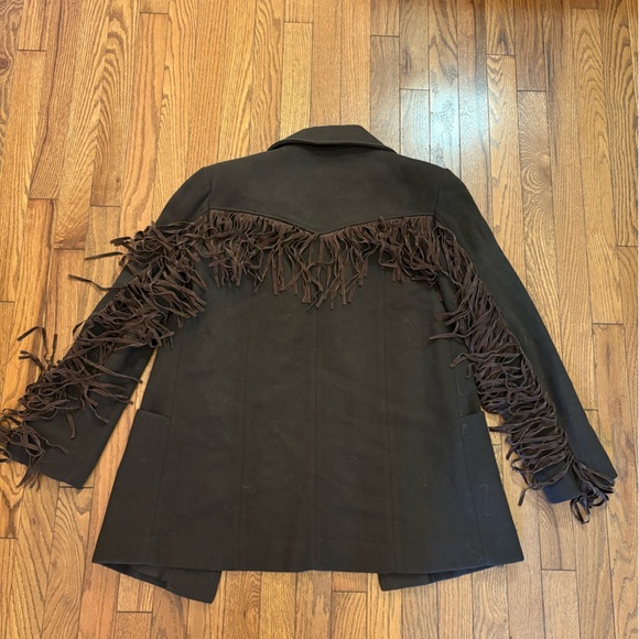 Madeline Vintage Brown 100% Wool Fringe Jacket Coat - Picture 5 of 5